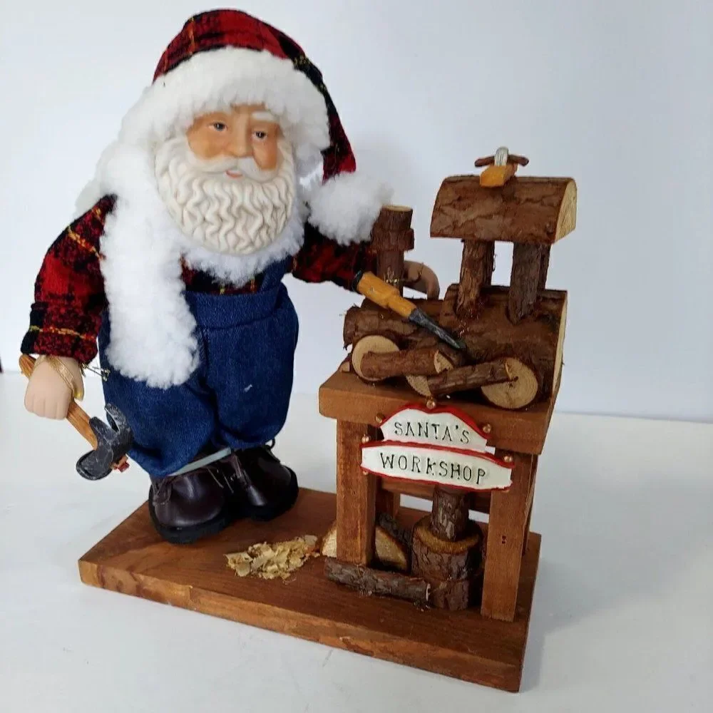 Santa Dan Dee Porcelain & Soft Body Doll with Wood Train and Workshop